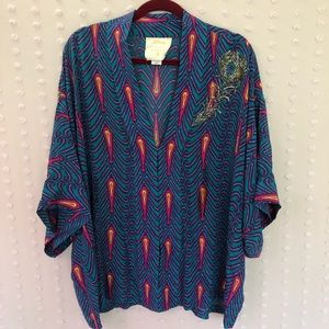 Disney Figue Jasmine Collection Peacock Blouse 100% Silk‎ XS\S